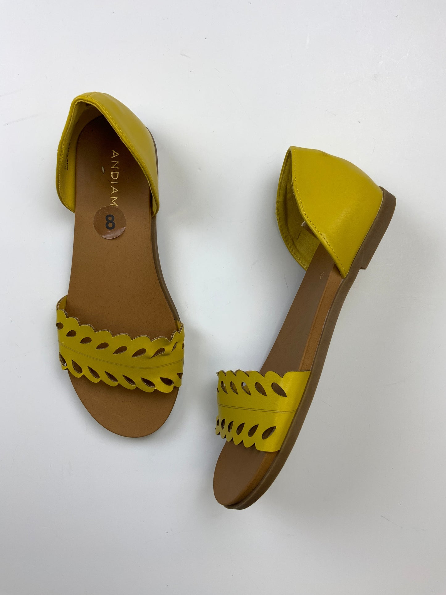 Yellow Sandals Flats Andiano, Size 8