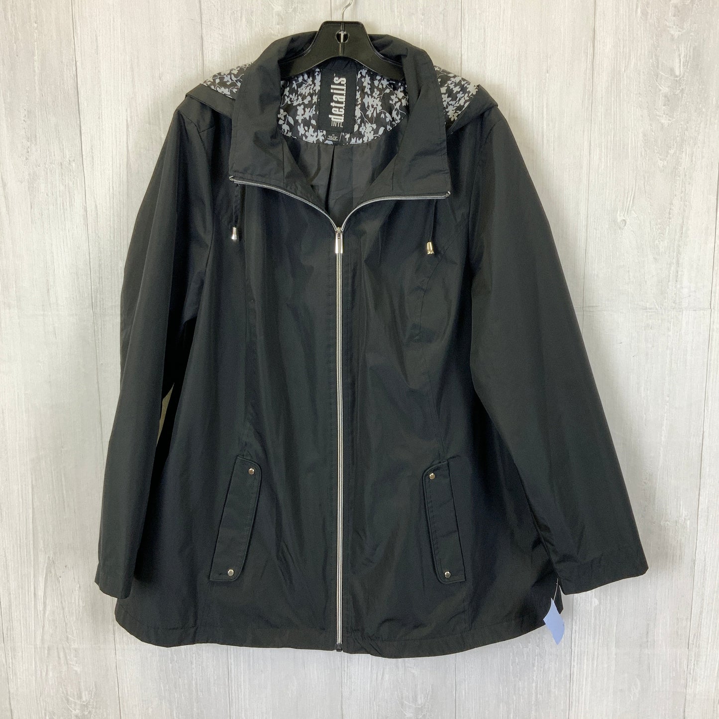 Jacket Windbreaker By Details In Black, Size: 1x