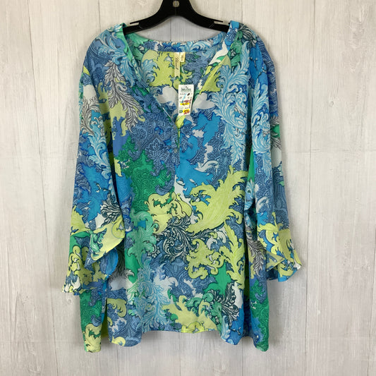 Top 3/4 Sleeve By Chenault In Blue & Green, Size: 3x