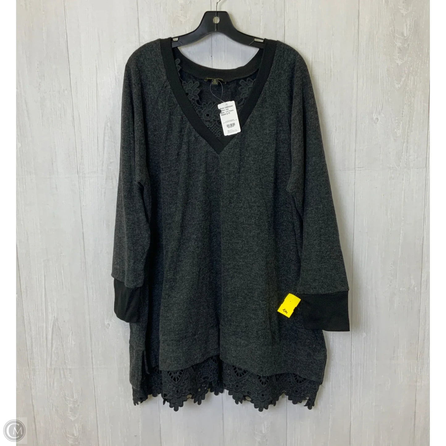 Tunic Long Sleeve By Suzanne Betro In Black & Grey, Size: 3x