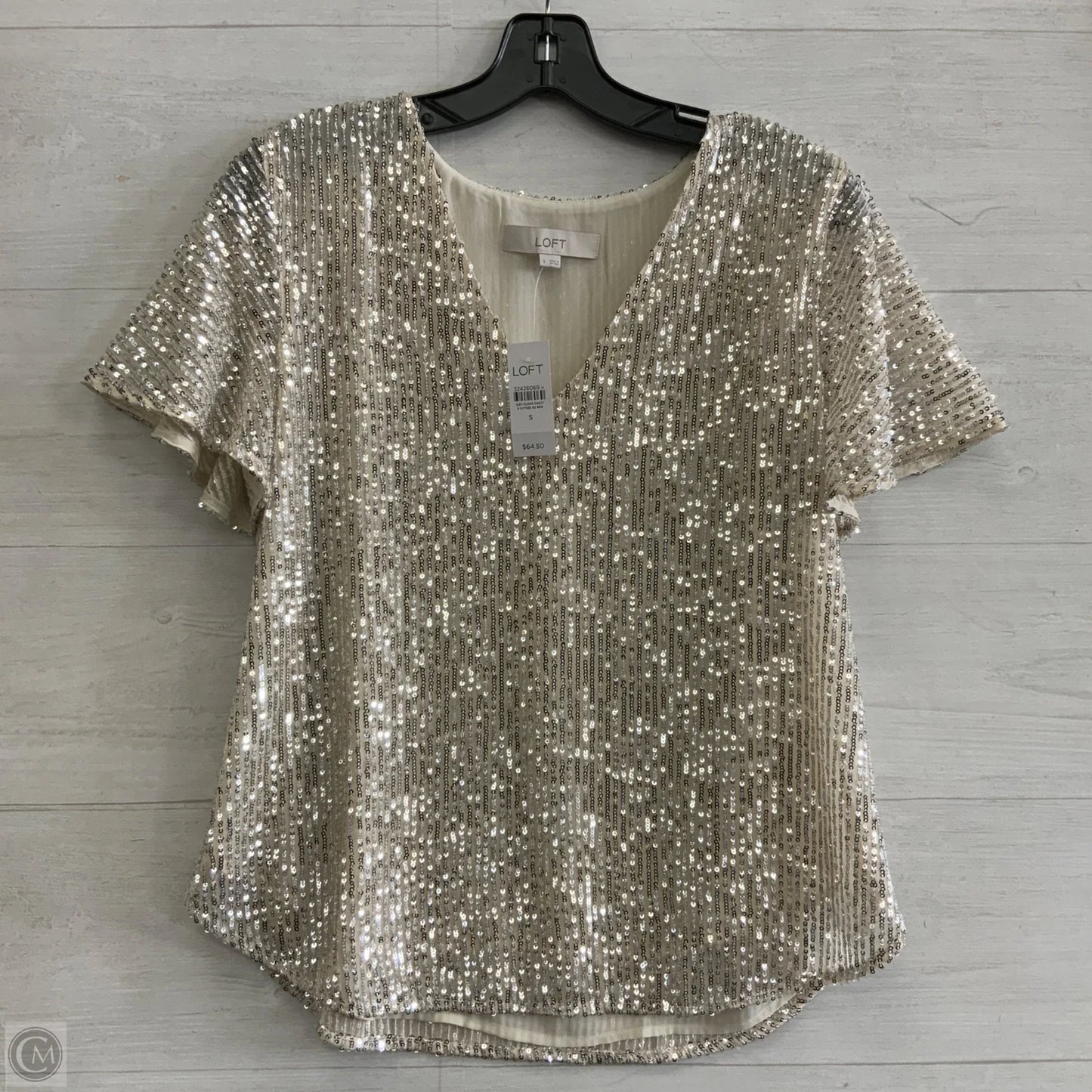 Blouse Short Sleeve By Loft In Cream & Silver, Size: S