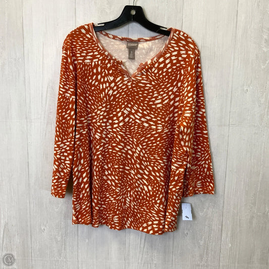 Top Long Sleeve By Chicos In Orange & White, Size: Xl