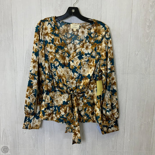 Blouse Long Sleeve By Clothes Mentor In Blue & Brown, Size: L