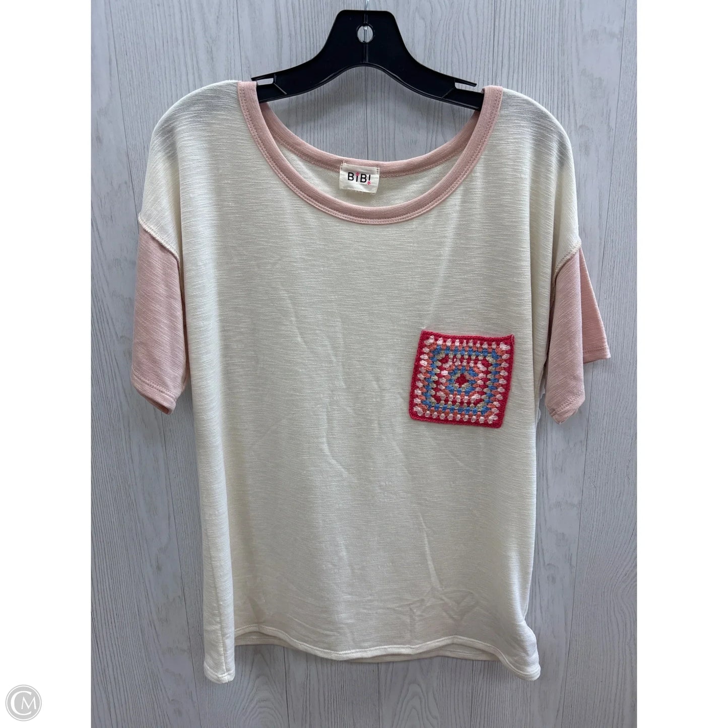 Top Short Sleeve By Bibi In Cream & Pink, Size: Xl