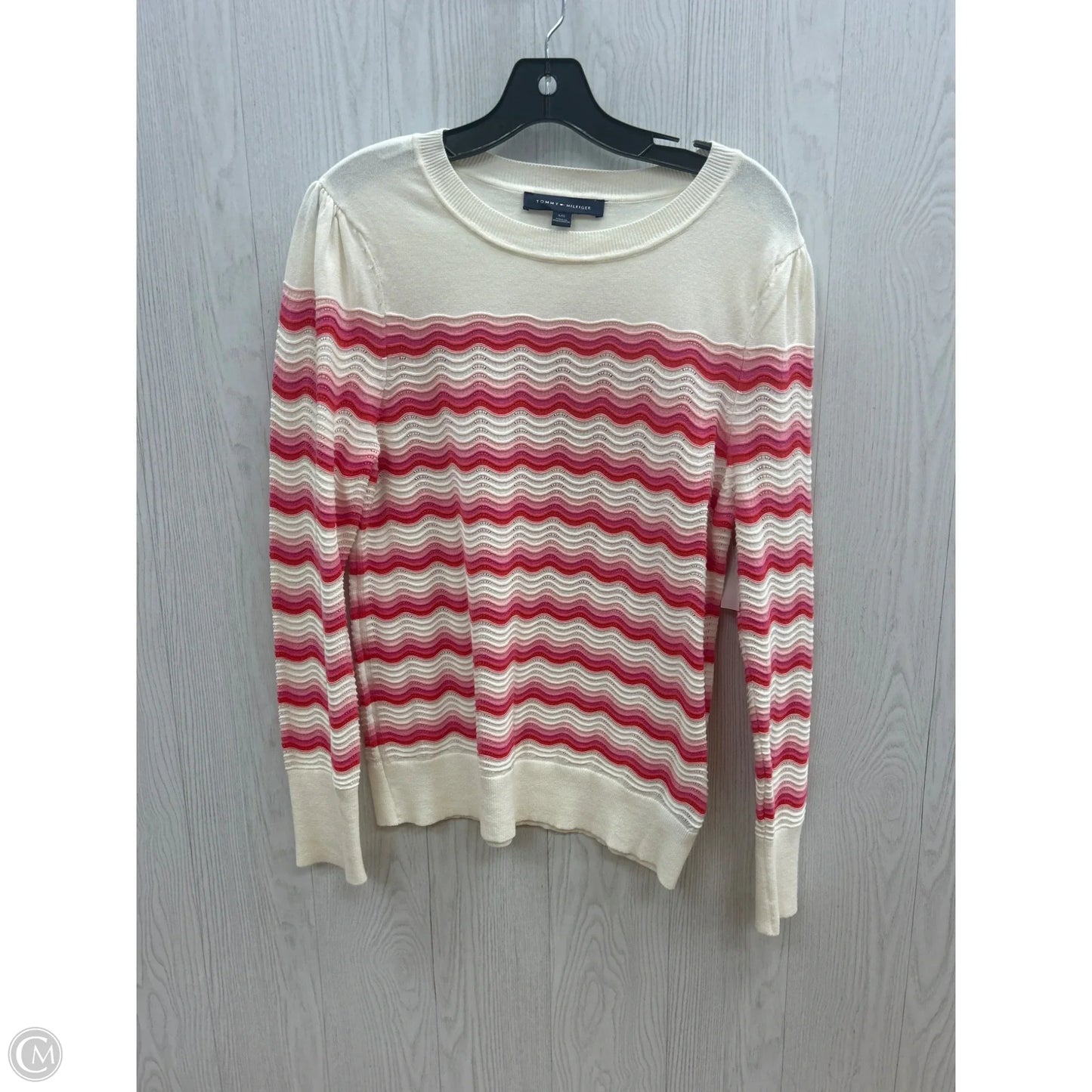 Sweater By Tommy Hilfiger In Pink & White, Size: L