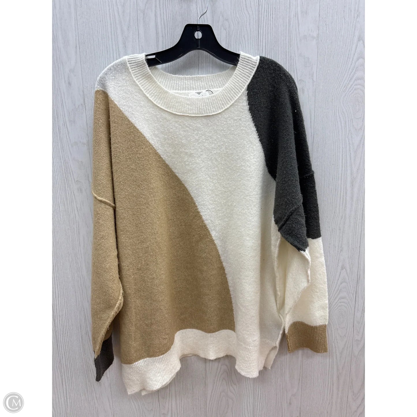 Sweater By Blu Pepper In Tan & White, Size: 1x