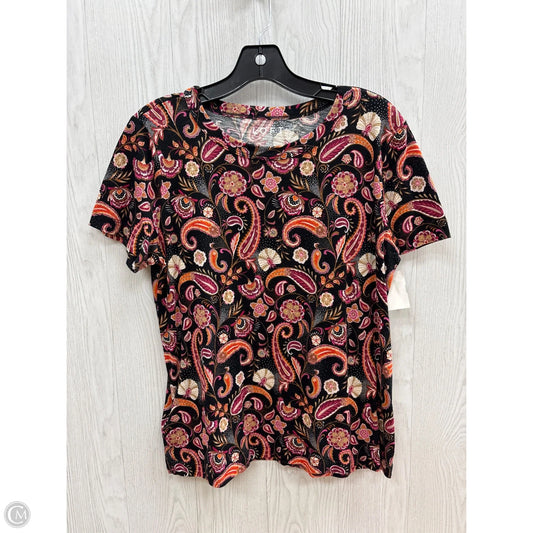 Top Short Sleeve Basic By Loft In Black & Pink, Size: M