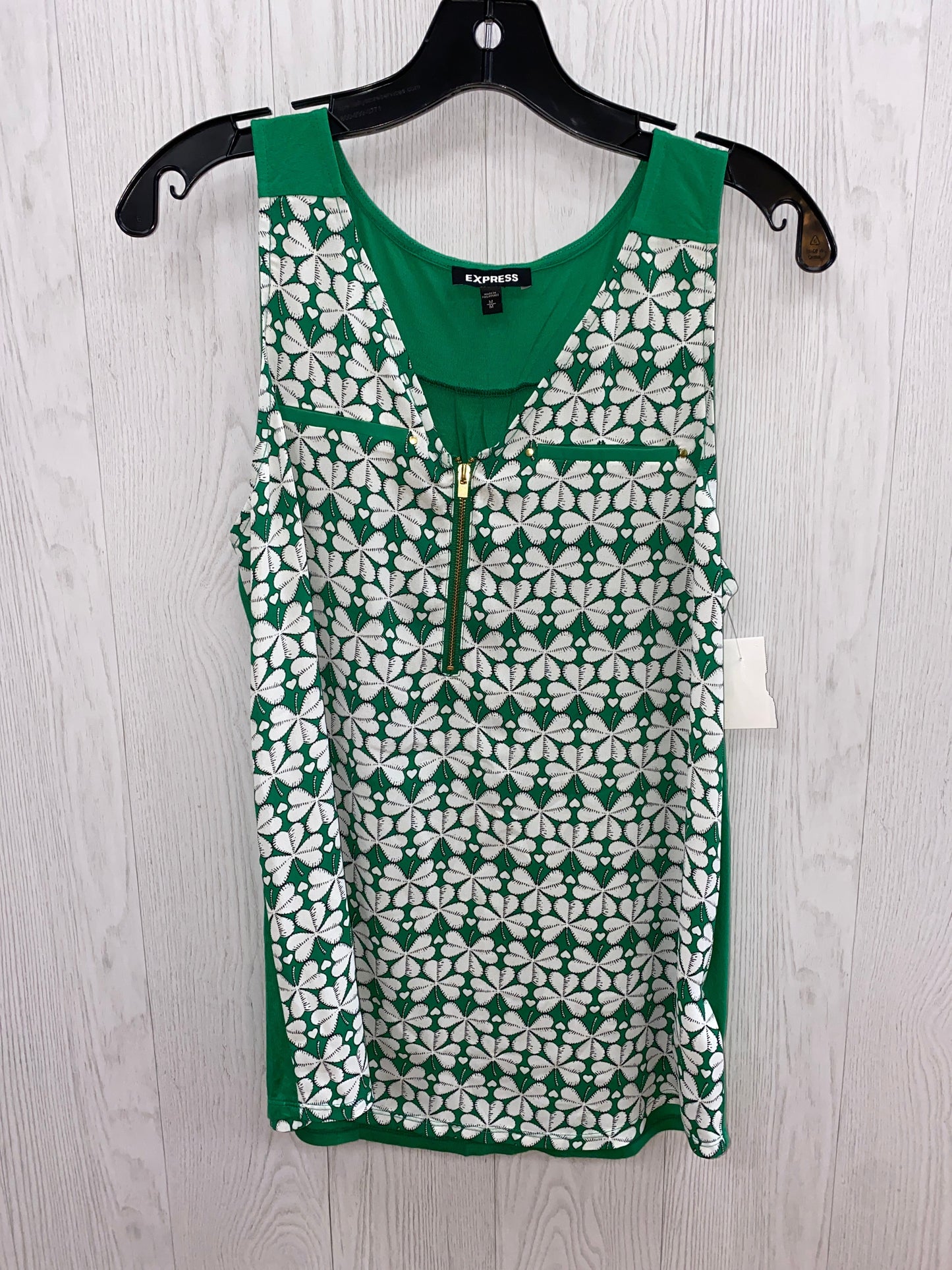 Green & White Top Sleeveless Basic Express, Size M