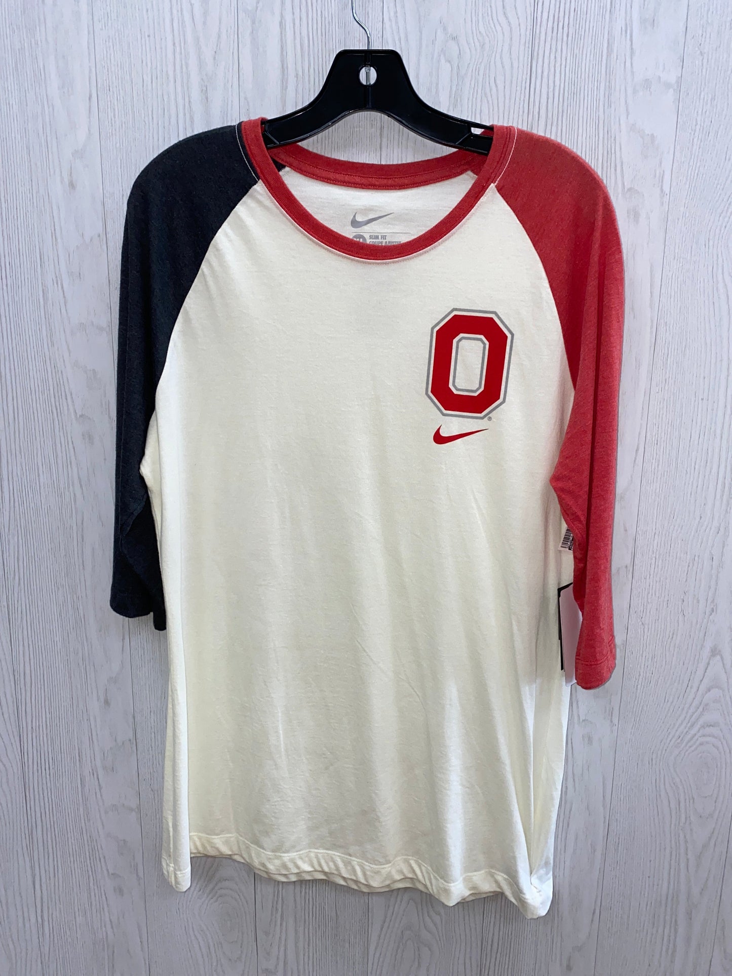 Athletic Top Long Sleeve Crewneck By Nike In Red & White, Size: Xl