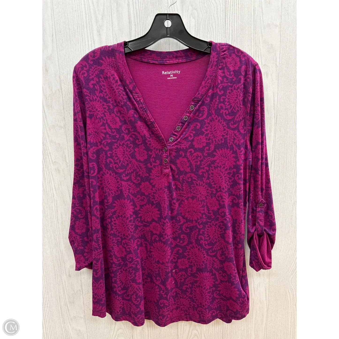 Top 3/4 Sleeve Basic By Relativity In Purple, Size: M