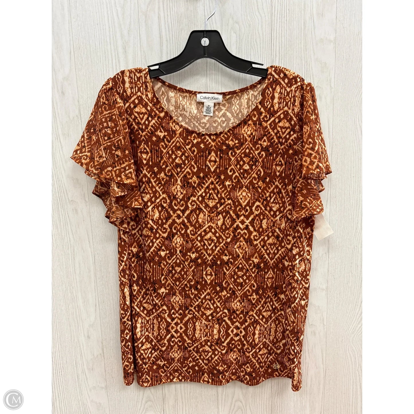 Top Short Sleeve By Calvin Klein In Orange, Size: M