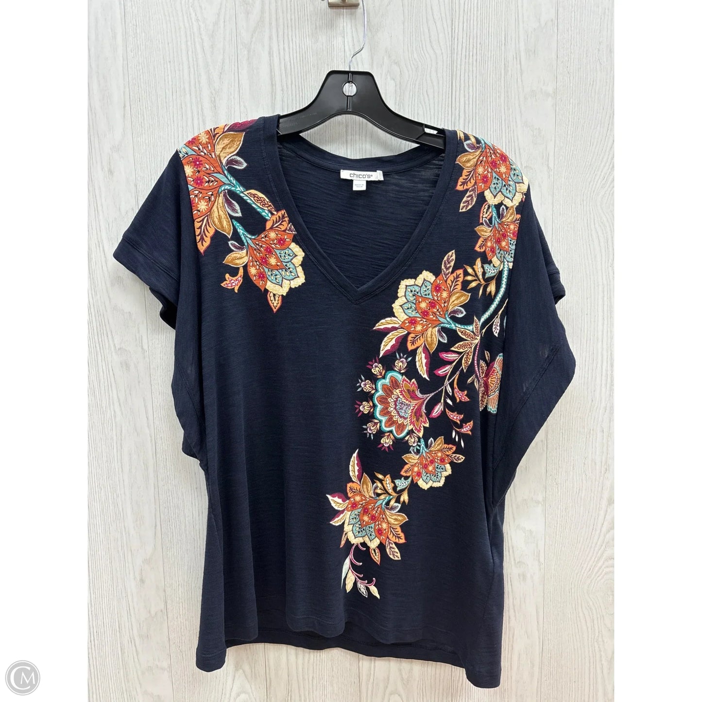 Top Short Sleeve By Chicos In Navy, Size: M