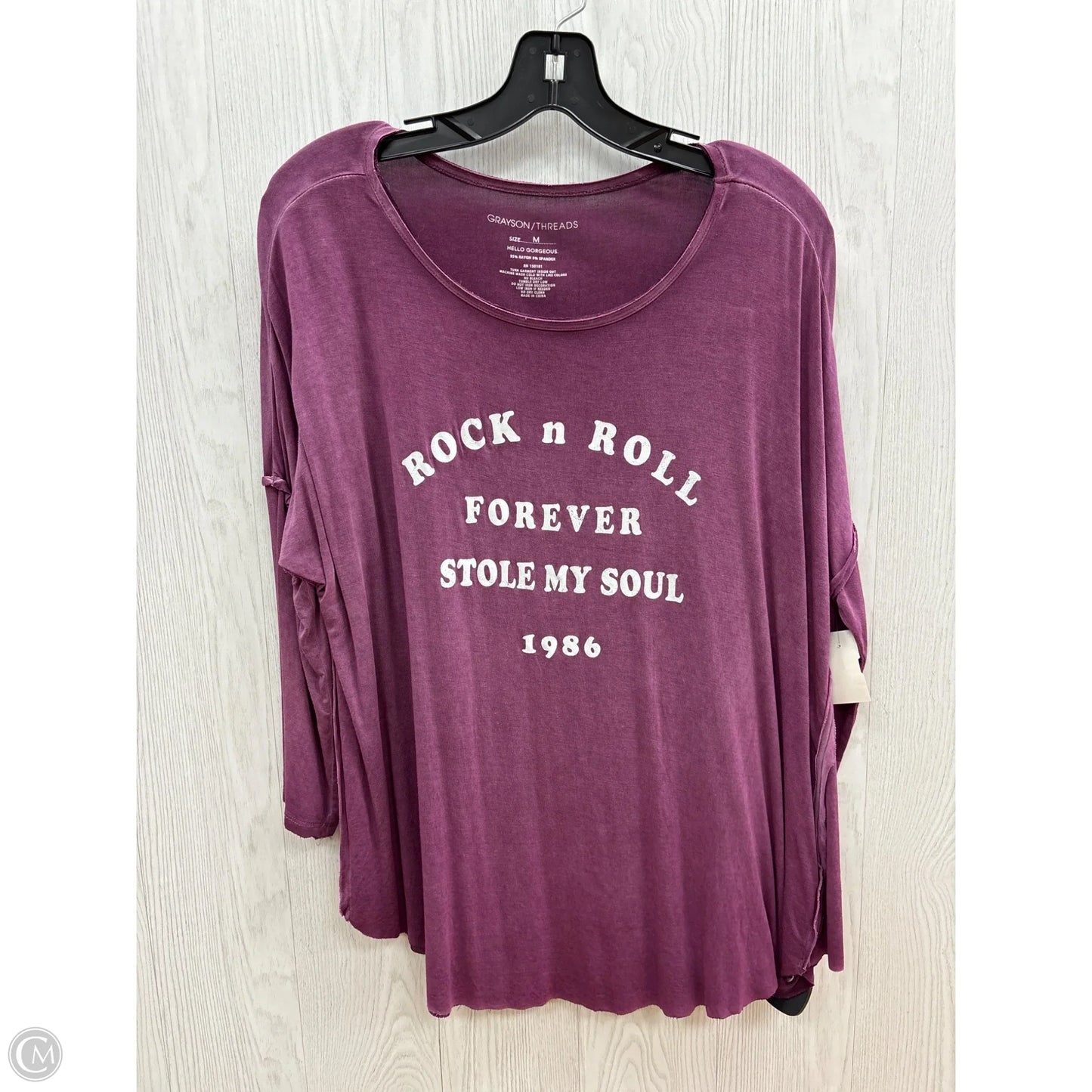 Top 3/4 Sleeve By Grayson Threads In Purple, Size: M