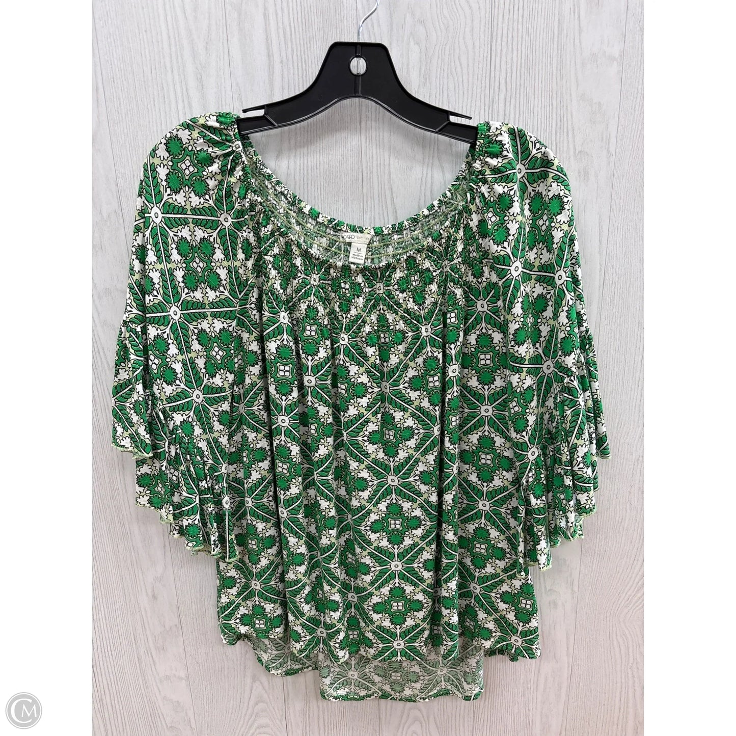 Top 3/4 Sleeve By Cato In Green & White, Size: M