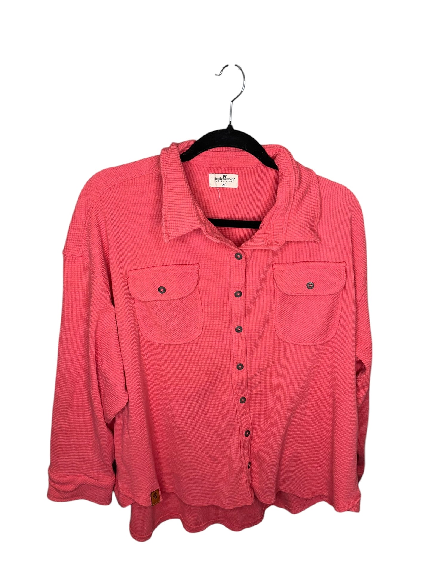 Top Long Sleeve By Simply Southern In Coral, Size: M