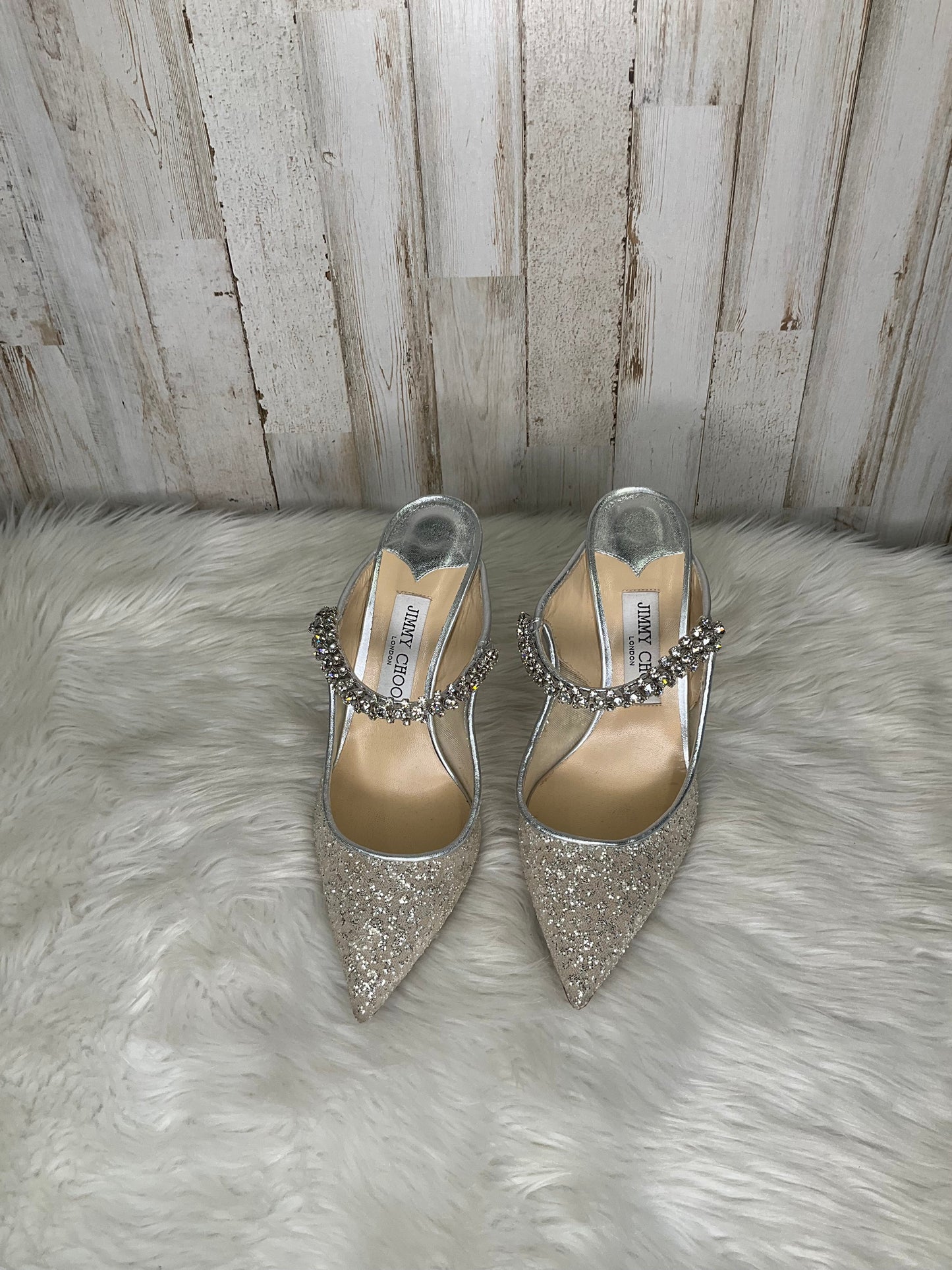 Silver Shoes Heels Stiletto Jimmy Choo, Size 8