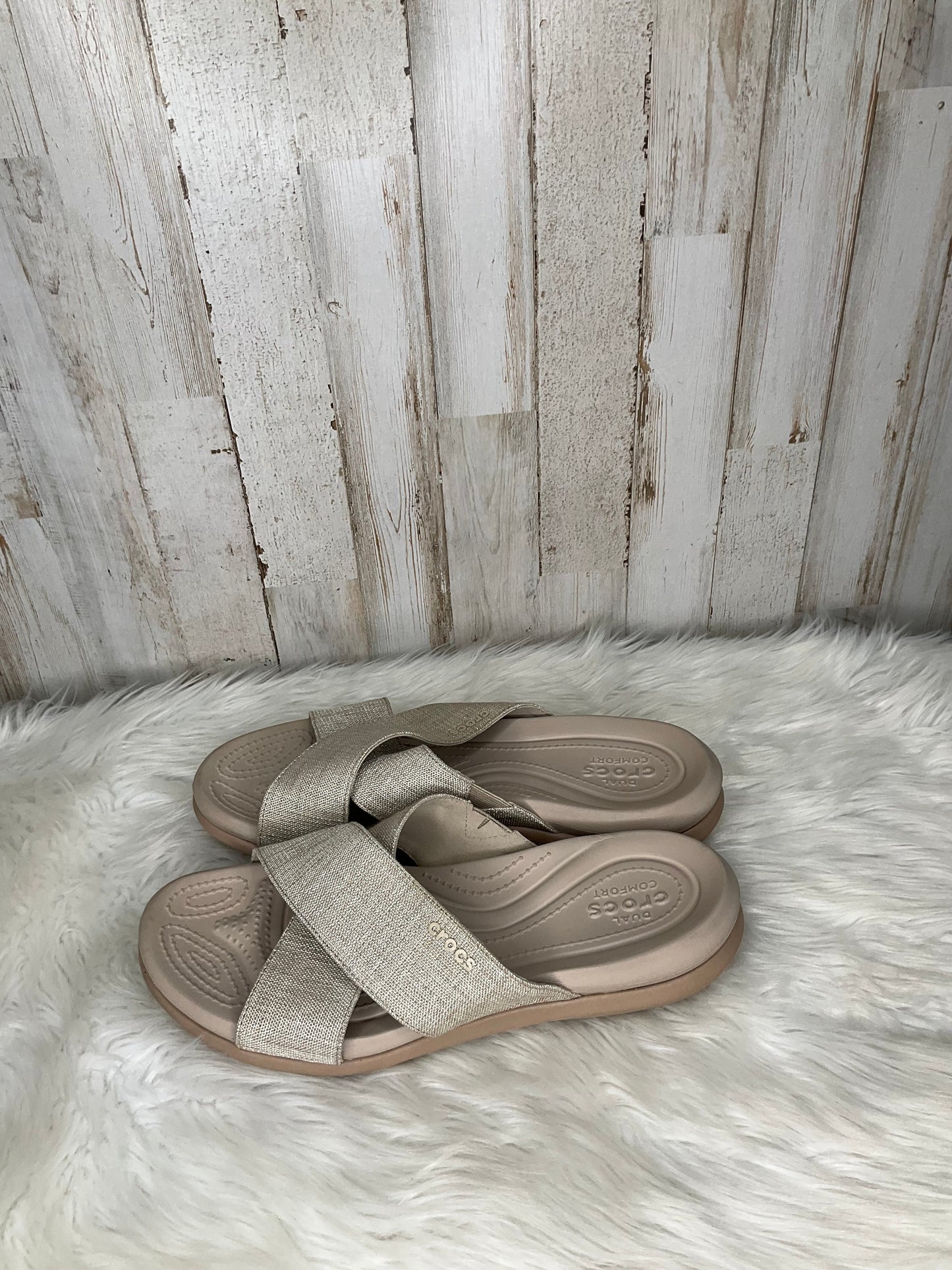 Silver Sandals Heels Platform Crocs, Size 9