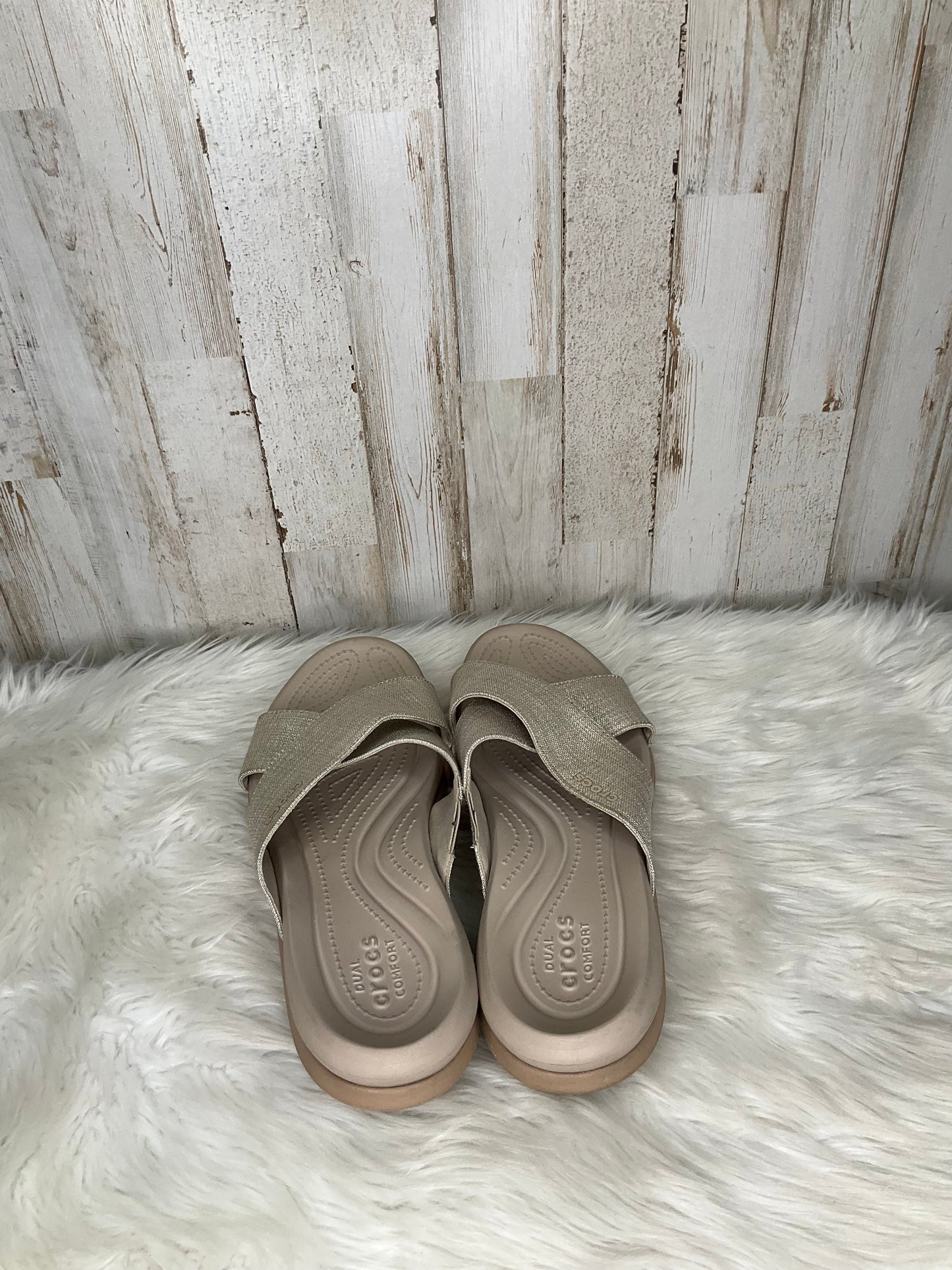 Silver Sandals Heels Platform Crocs, Size 9