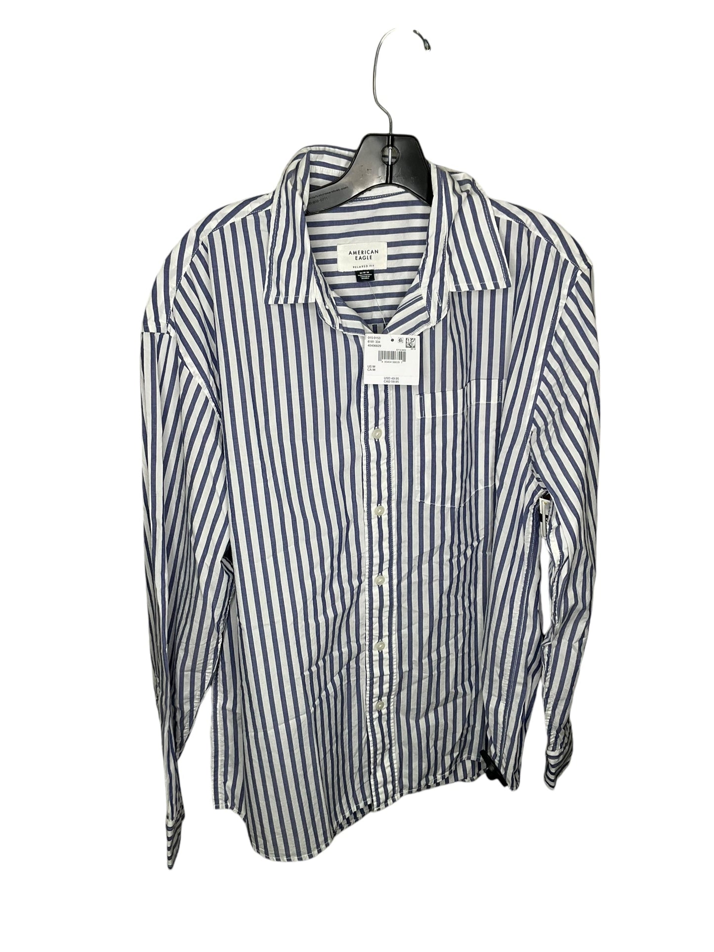 Top Long Sleeve By American Eagle In Blue & White, Size: M