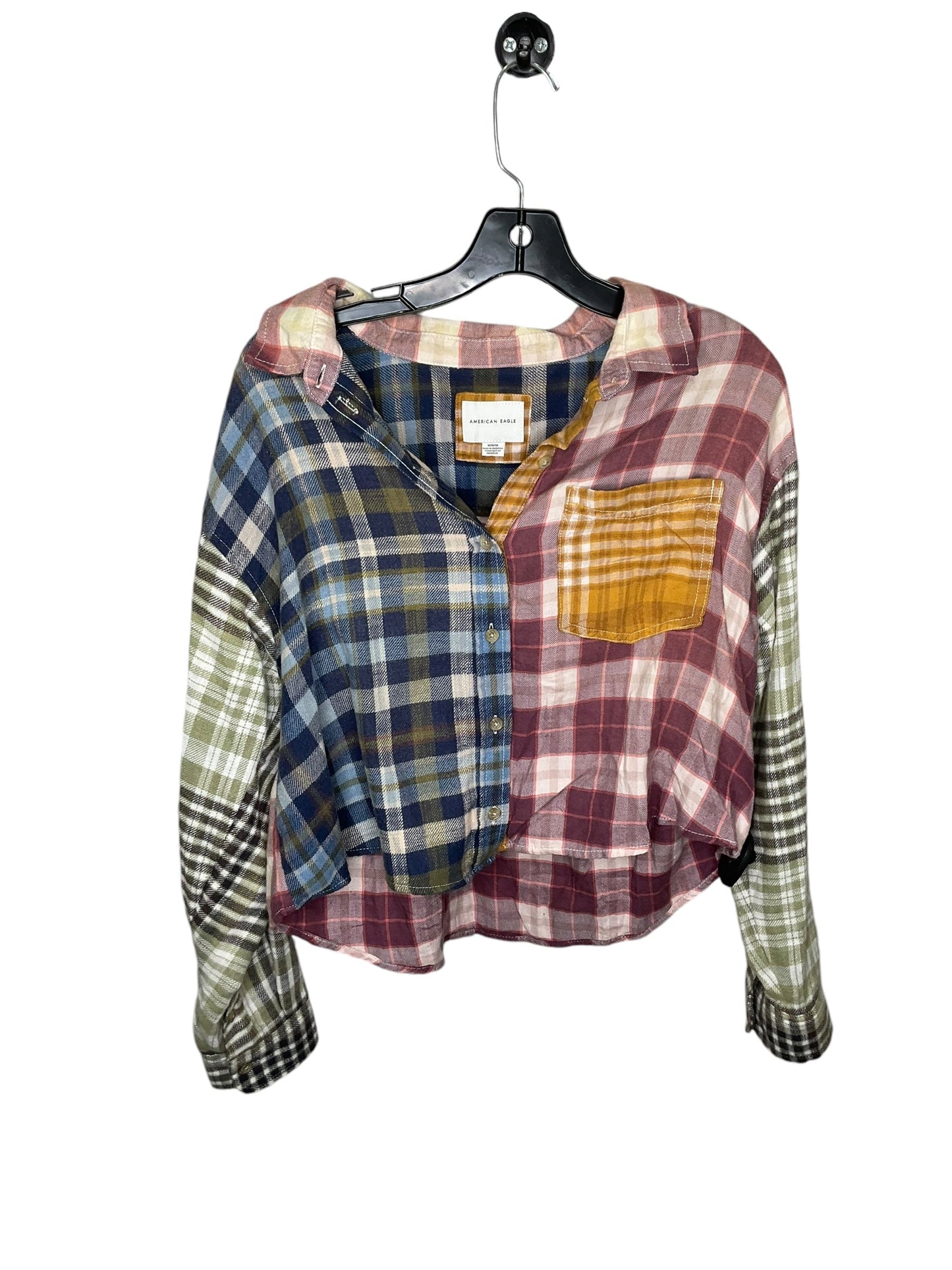 Top Long Sleeve By American Eagle In Plaid Pattern, Size: M