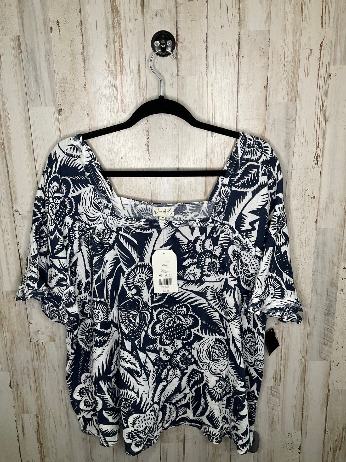 Navy Top Short Sleeve Wonderly, Size Xxl