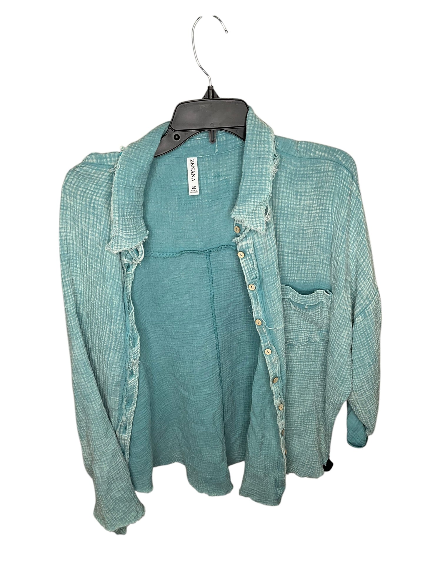 Top Long Sleeve By Zenana Outfitters In Blue, Size: 2x