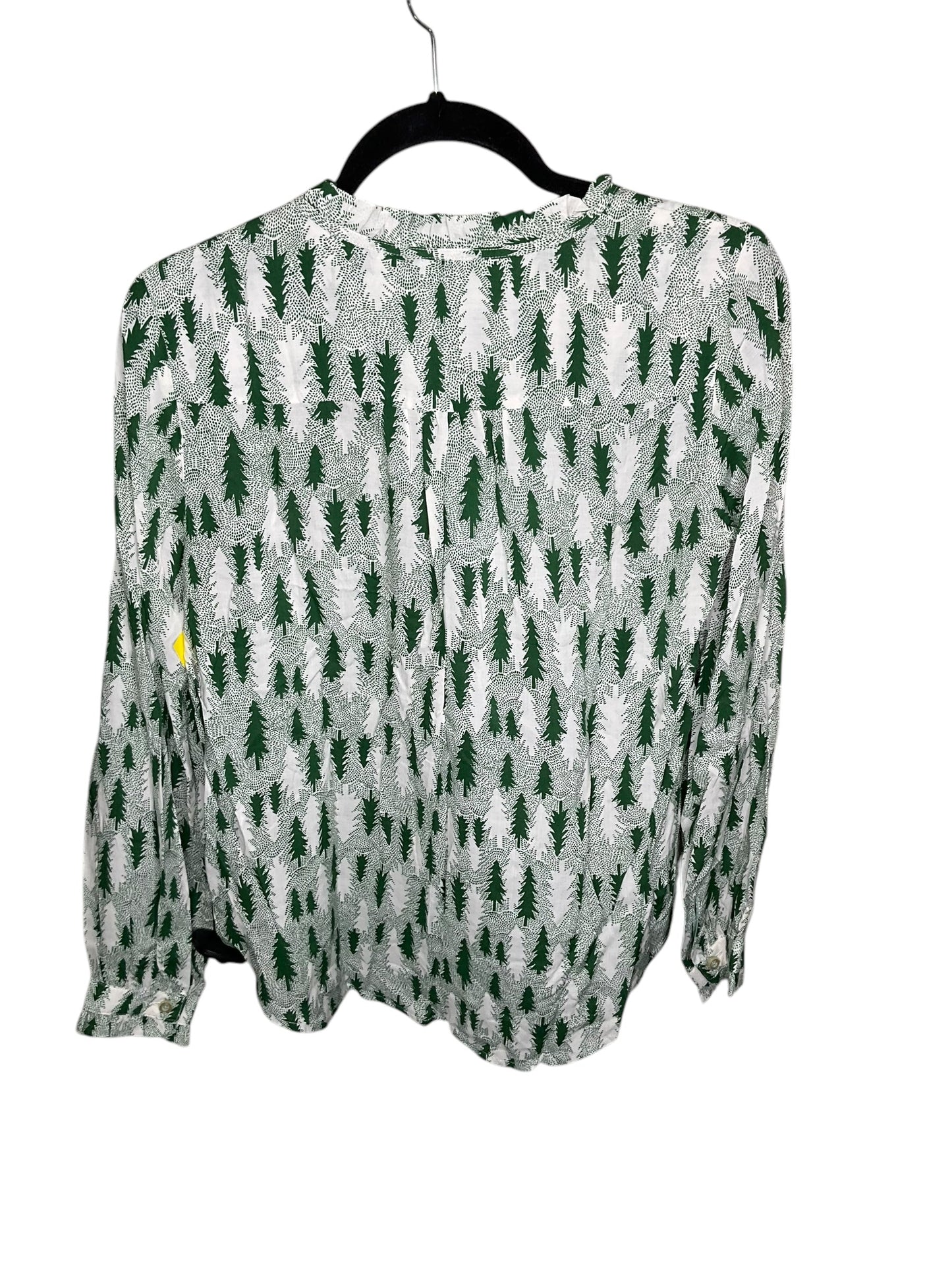 Top Long Sleeve By Maeve In Green & White, Size: 4