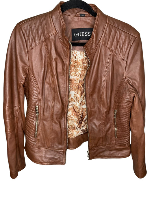 Jacket Leather By Guess In Brown, Size: L