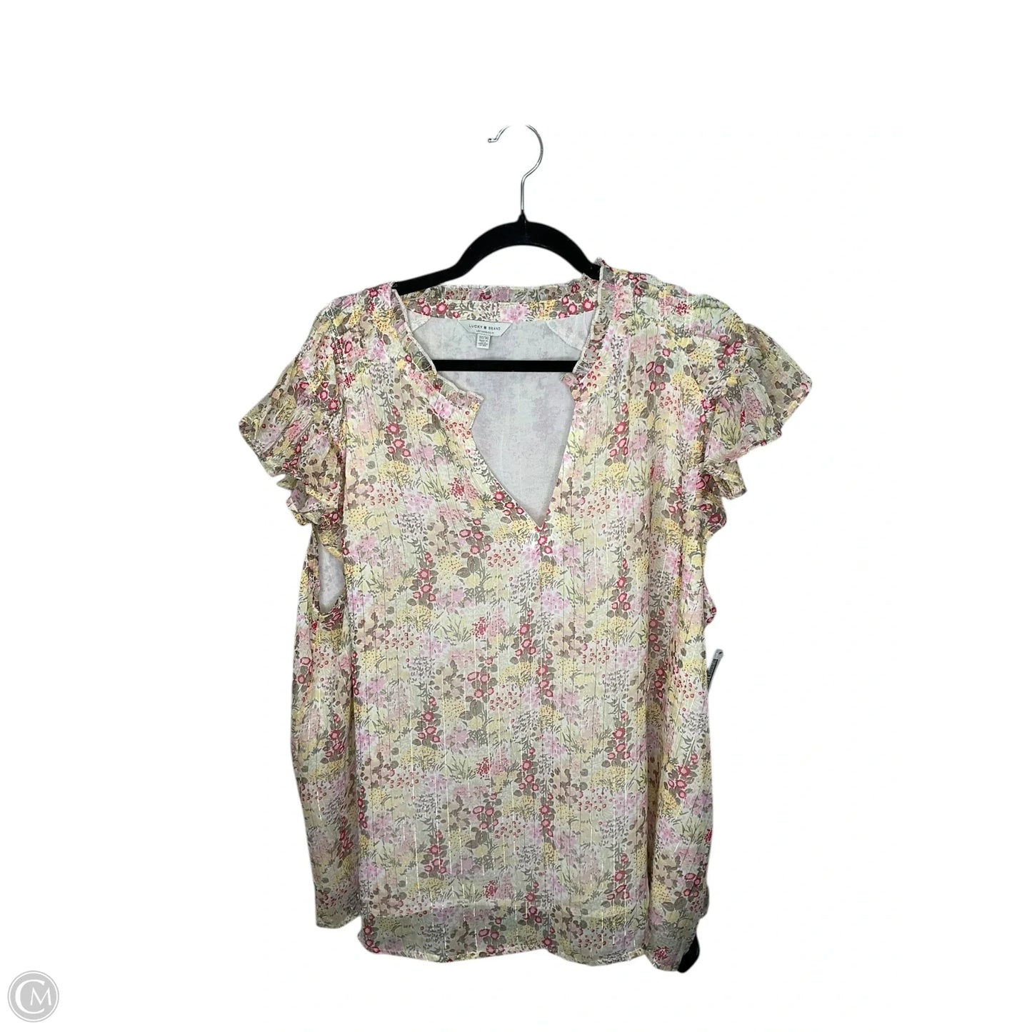 Top Short Sleeve By Lucky Brand In Floral Print, Size: 3x