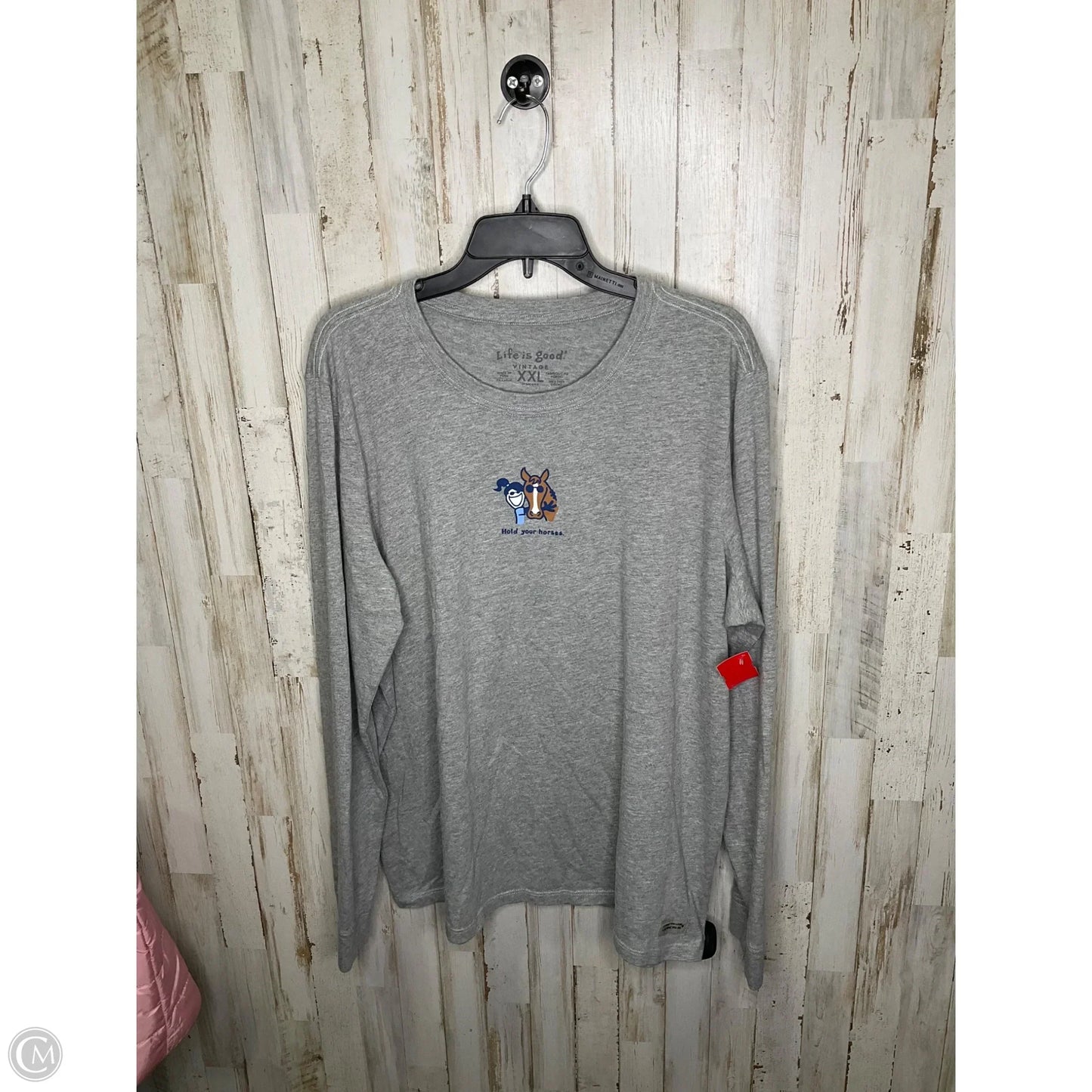 Top Long Sleeve By Life Is Good In Grey, Size: 2x