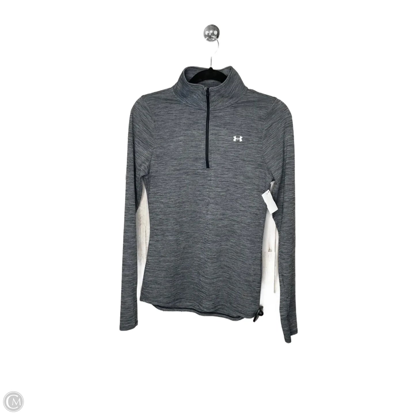 Athletic Top Long Sleeve Collar By Under Armour In Grey, Size: S