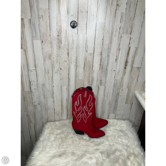 Boots Mid-calf Heels By Soda In Red, Size: 5.5