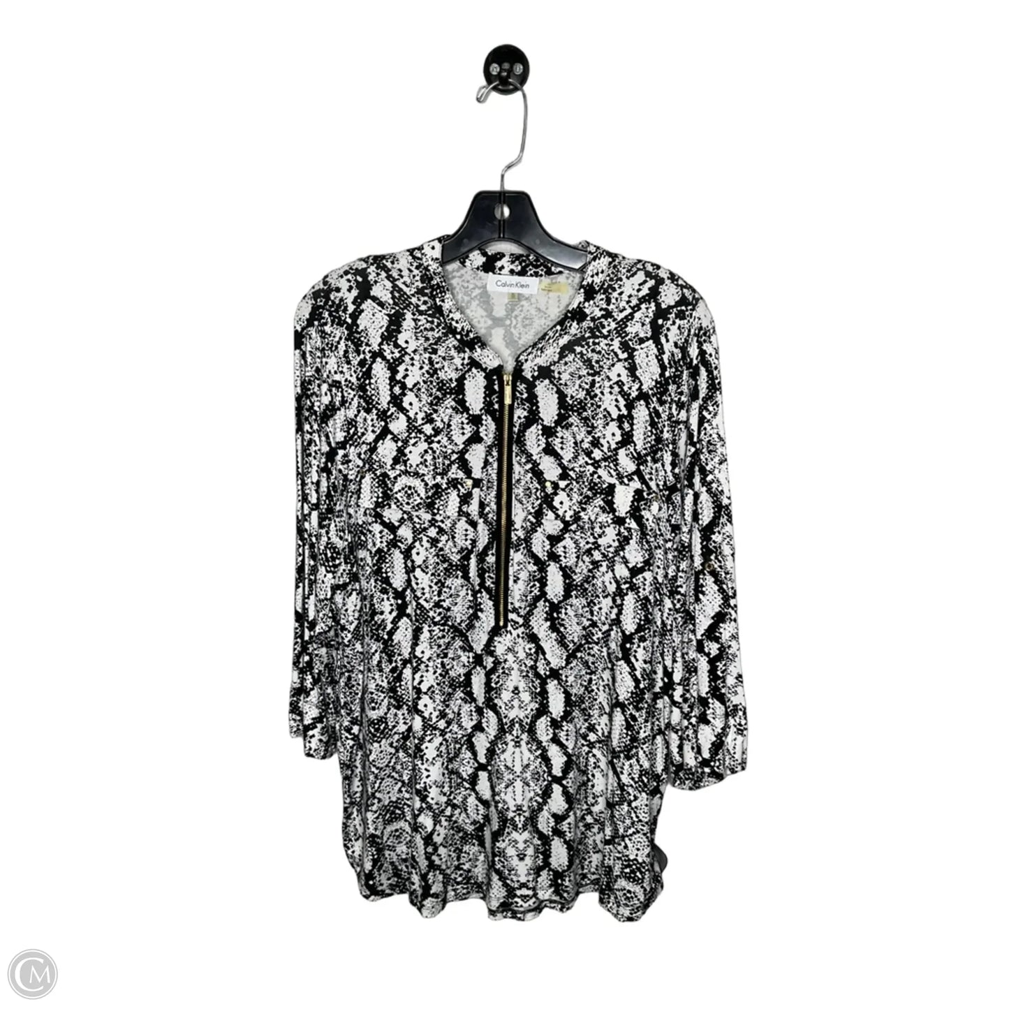 Top 3/4 Sleeve By Calvin Klein In Black & White, Size: Xl