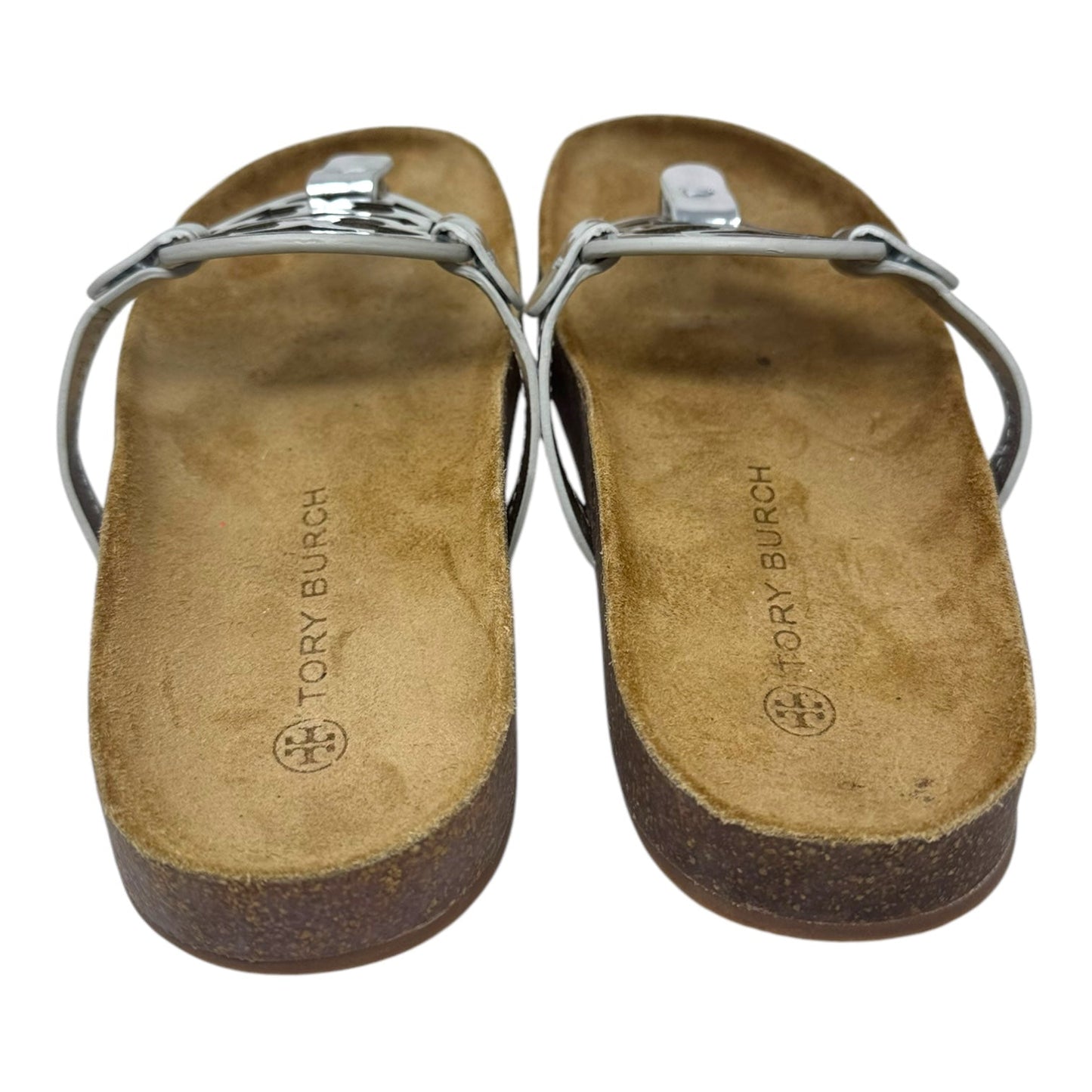 Miller Cloud Logo Sandals Designer By Tory Burch In Silver, Size: 8