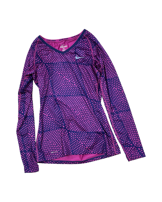 Athletic Top Ls Crewneck By Nike In Blue & Pink, Size:M
