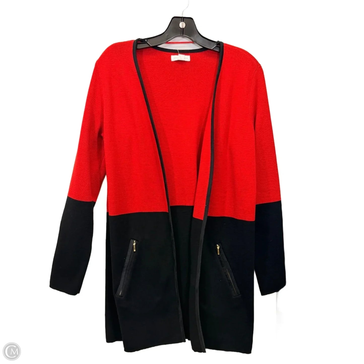 Sweater Cardigan By Charter Club In Black & Red, Size: S