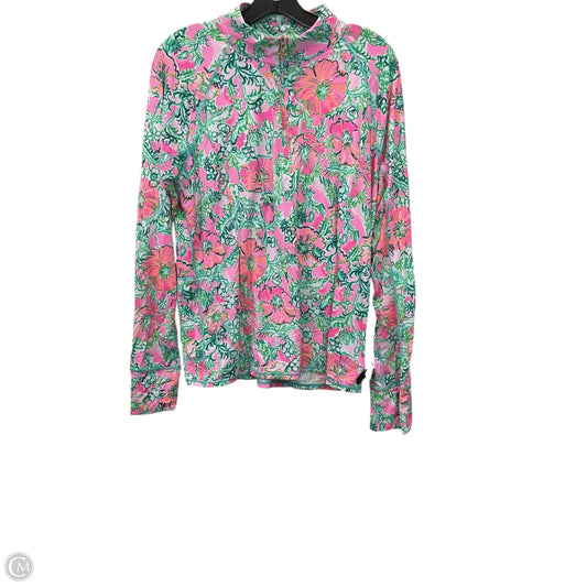 Athletic Top Long Sleeve Collar By Lilly Pulitzer In Green & Pink, Size: Xl
