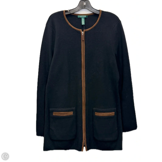 Sweater Cardigan By Lauren By Ralph Lauren In Black & Brown, Size: Xl