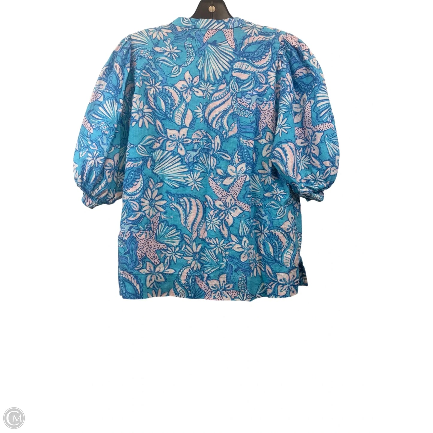 Top Short Sleeve Designer By Lilly Pulitzer In Blue & White, Size: Xs