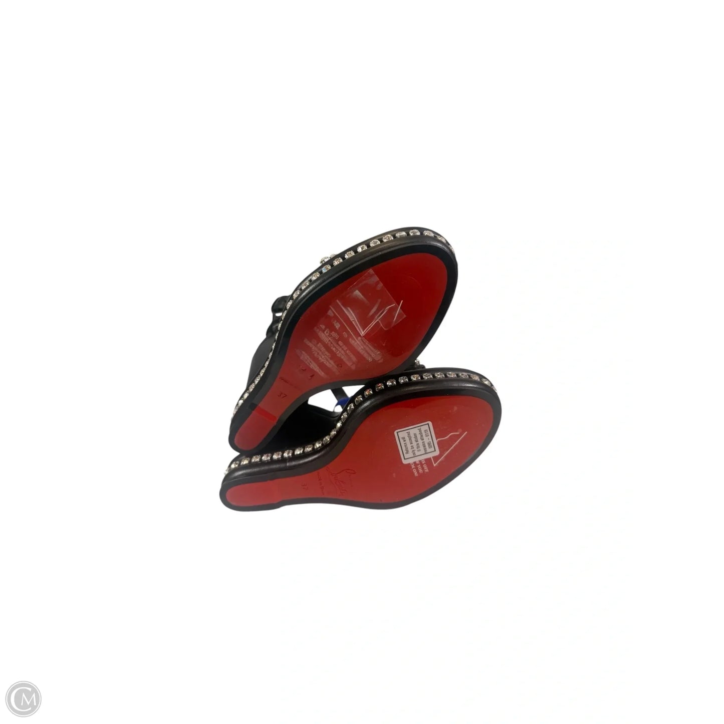 Shoes Luxury Designer By Christian Louboutin In Black & Silver, Size: 6