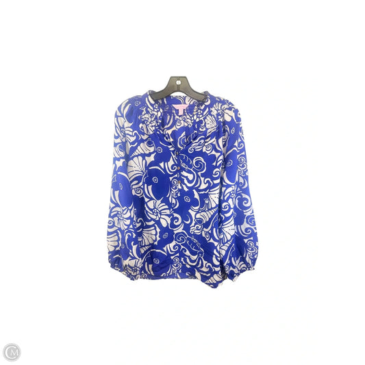 Top Long Sleeve Designer By Lilly Pulitzer In Blue & White, Size: S