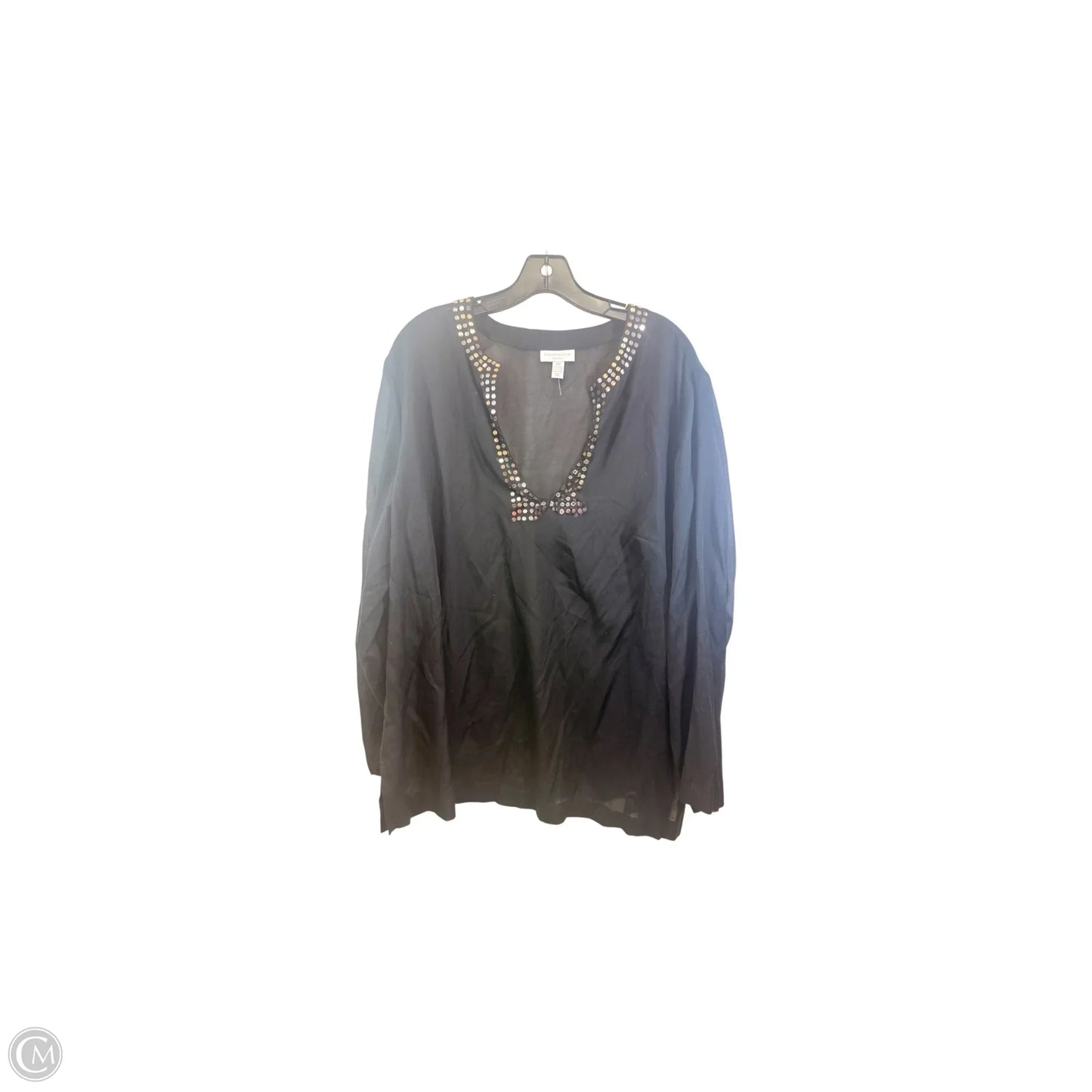 Top Long Sleeve By Charter Club In Black, Size: 2x