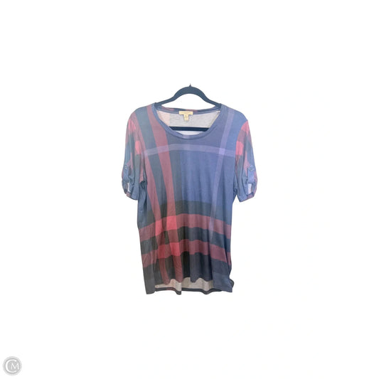 Top Short Sleeve Luxury Designer By Burberry In Blue & Red, Size: L