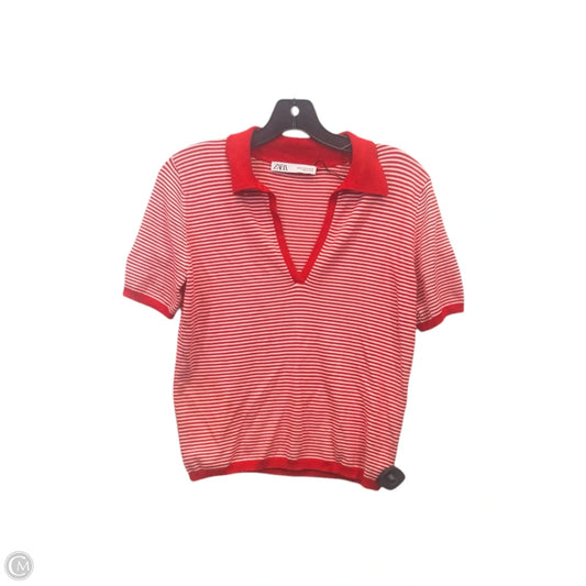 Top Short Sleeve By Zara In Red & White, Size: M