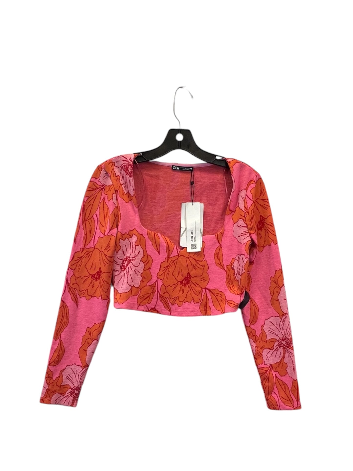 Top Long Sleeve By Zara In Orange & Pink, Size: M