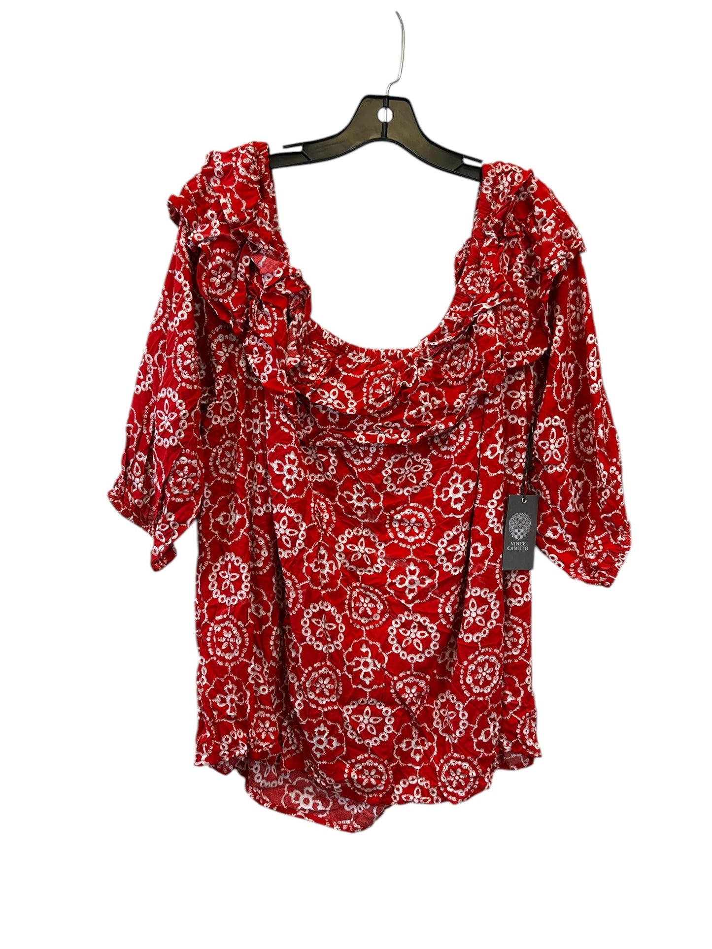 Top Short Sleeve By Vince Camuto In Red & White, Size: 3x