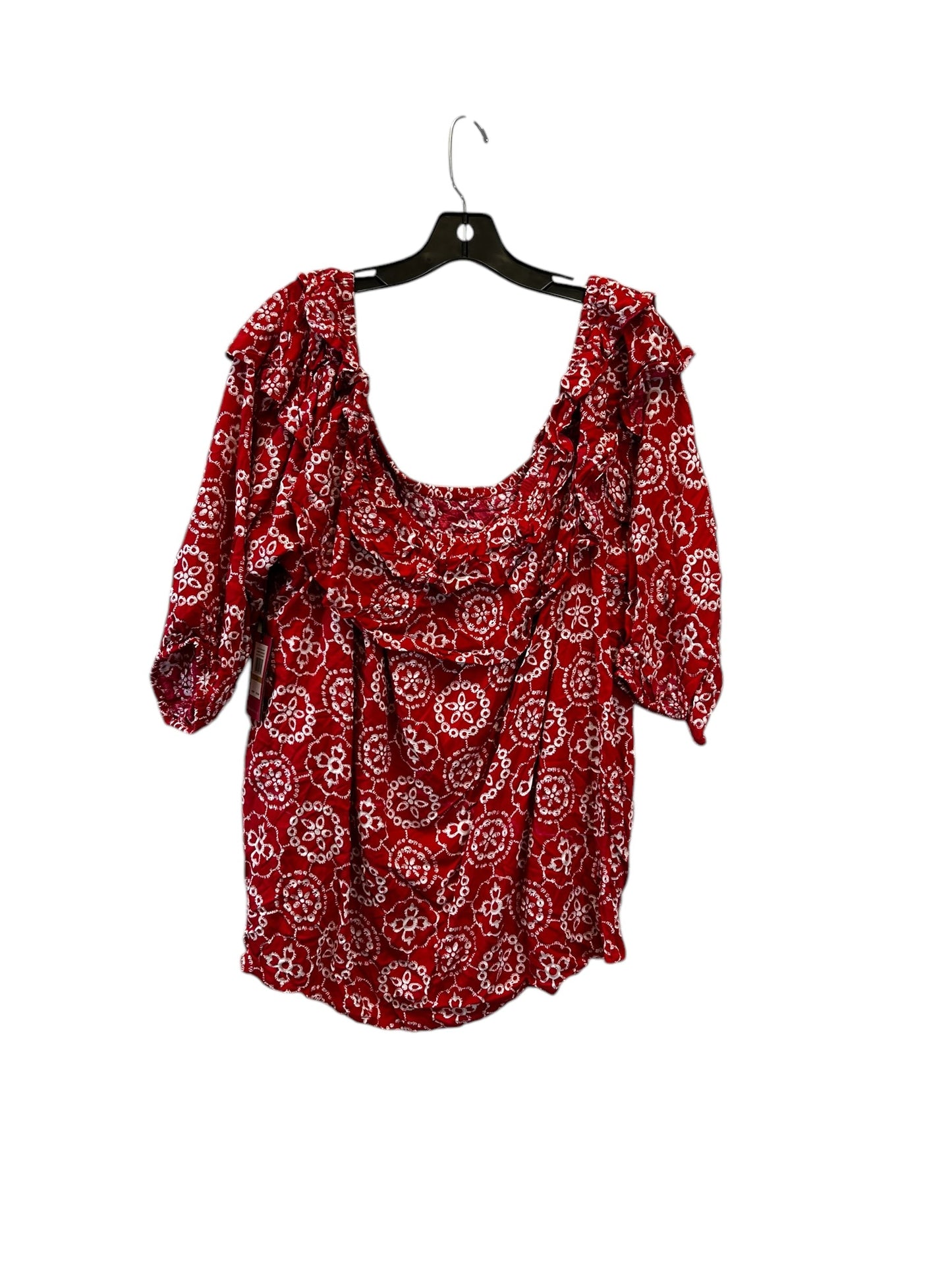 Top Short Sleeve By Vince Camuto In Red & White, Size: 3x