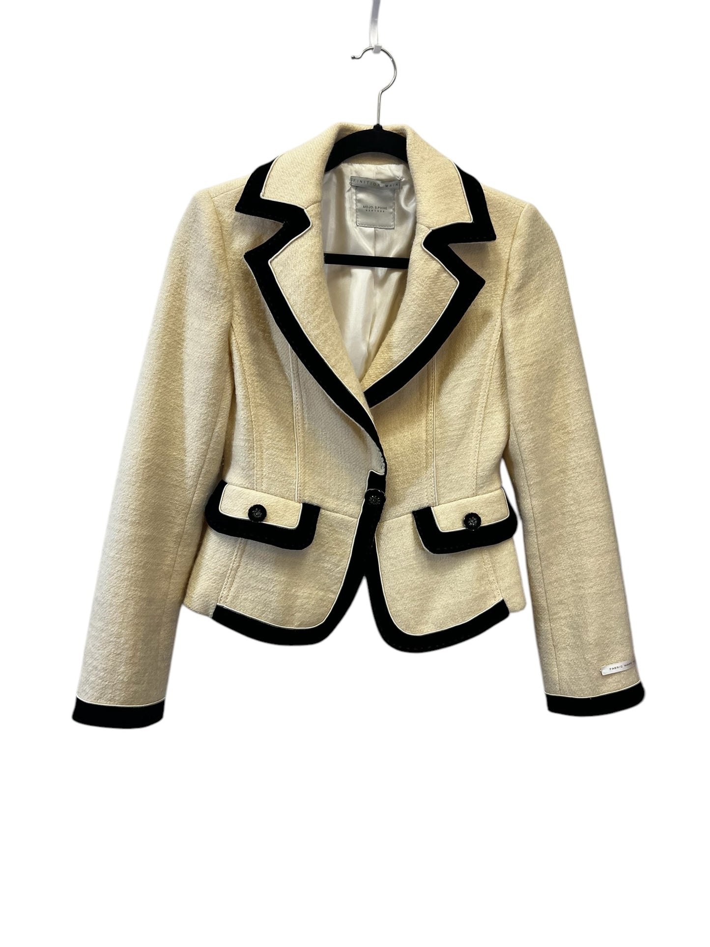 Blazer Designer By Finition Main In Black & Cream, Size: Xs