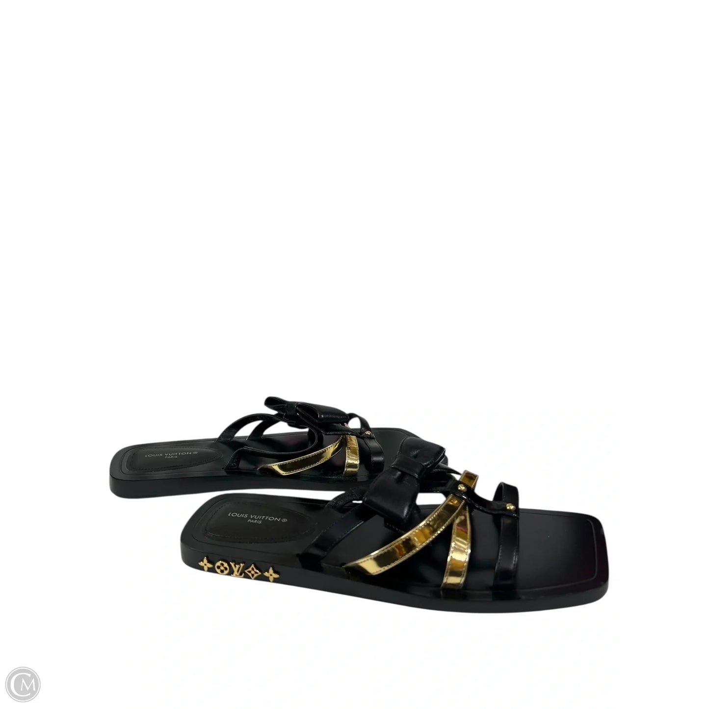 Sandals Luxury Designer By Louis Vuitton In Black & Gold, Size: 7