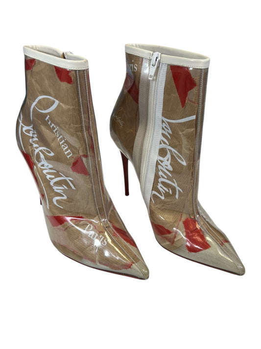 Boots Luxury Designer By Christian Louboutin In Red & Tan, Size: 9